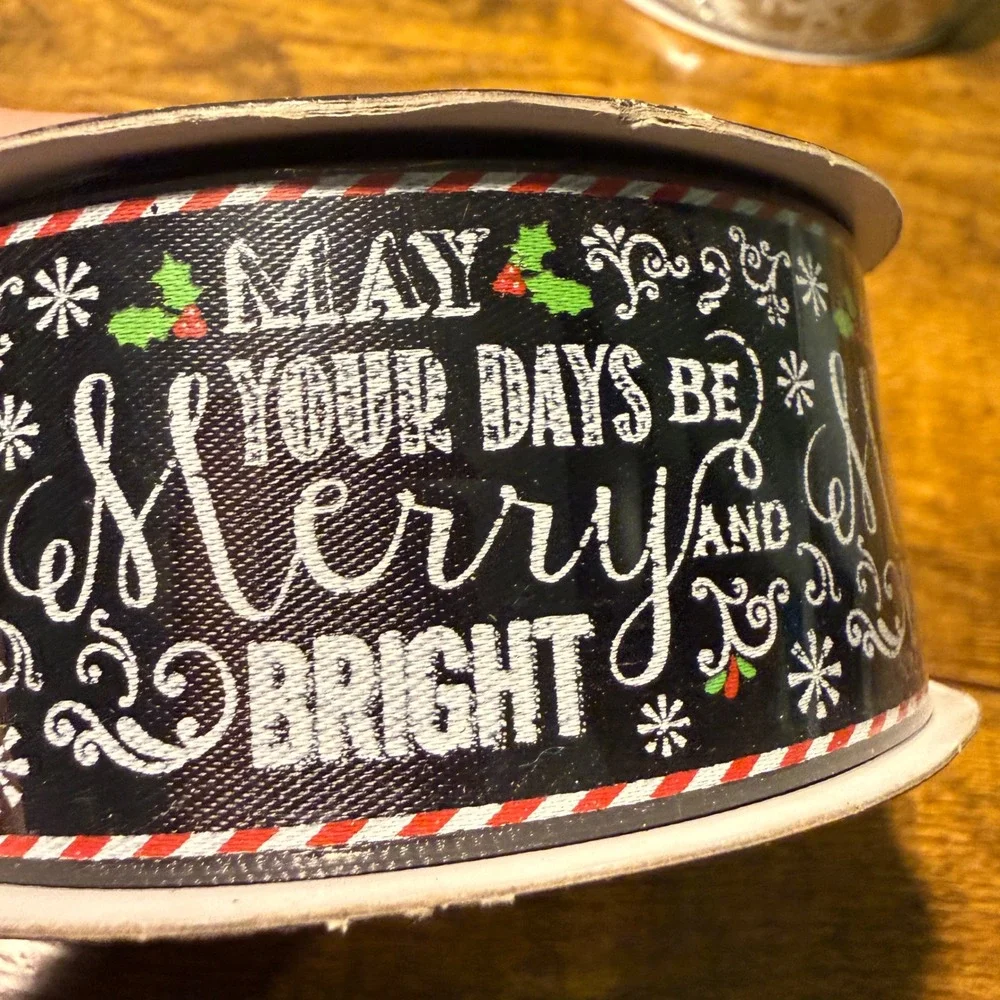Lot of 3 Spools Ribbon Holiday Christmas Black Green Burlap Snowflake Merry New
